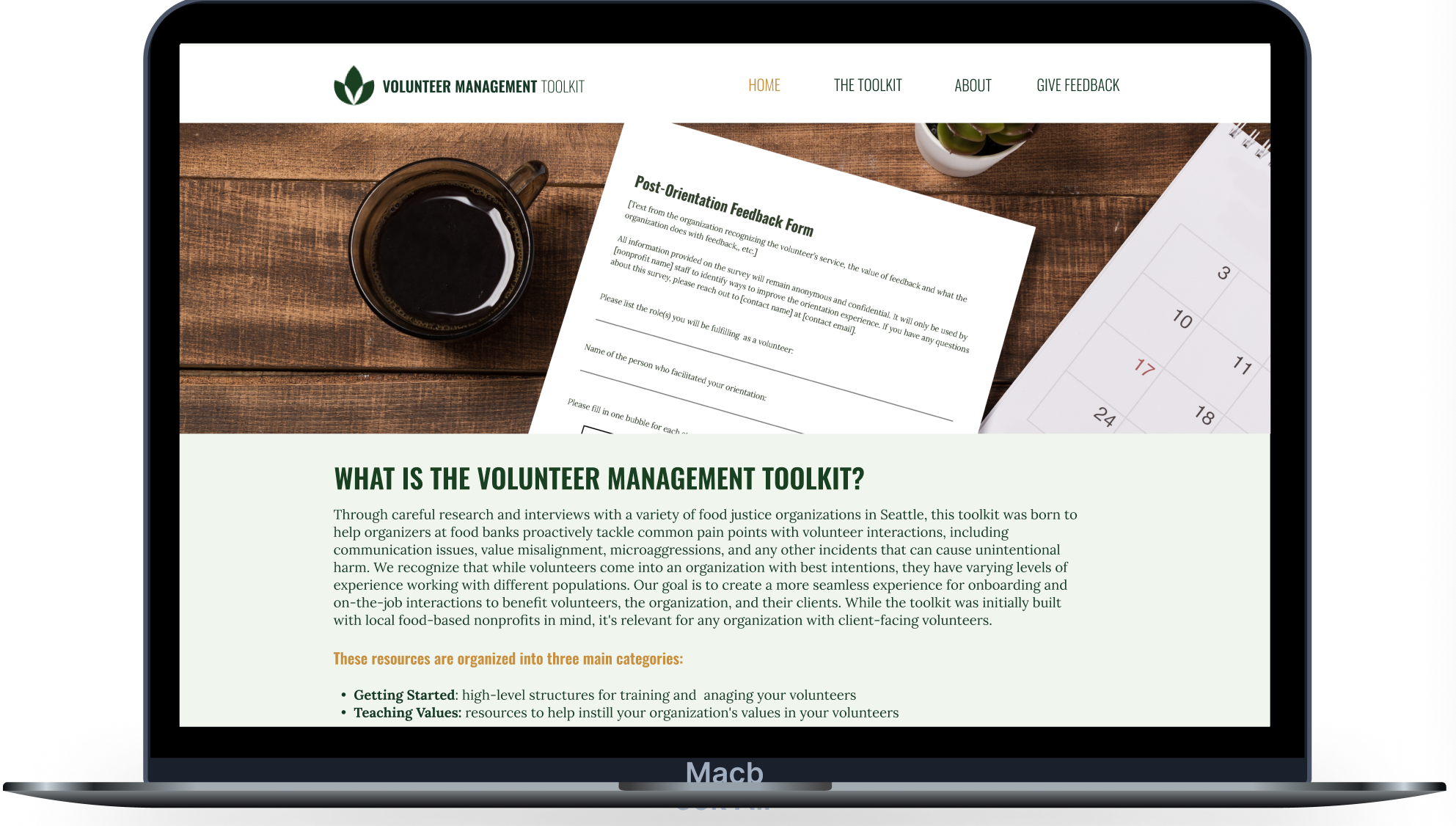 laptop with the website for the Volunteer Management Toolkit